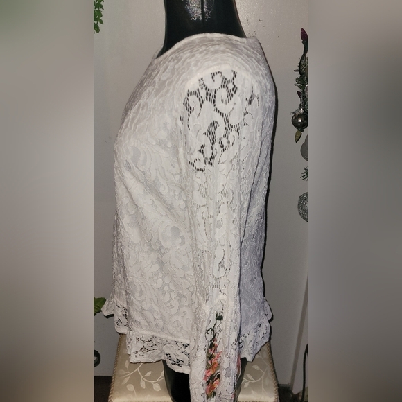Solitaire White Lace Long Sleeve Blouse S - Picture 5 of 8